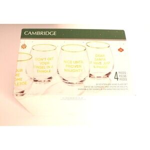 Cambridge Dear Santa Stemless Wine Glasses Assorted Set of 4, 18 oz., 896287 New